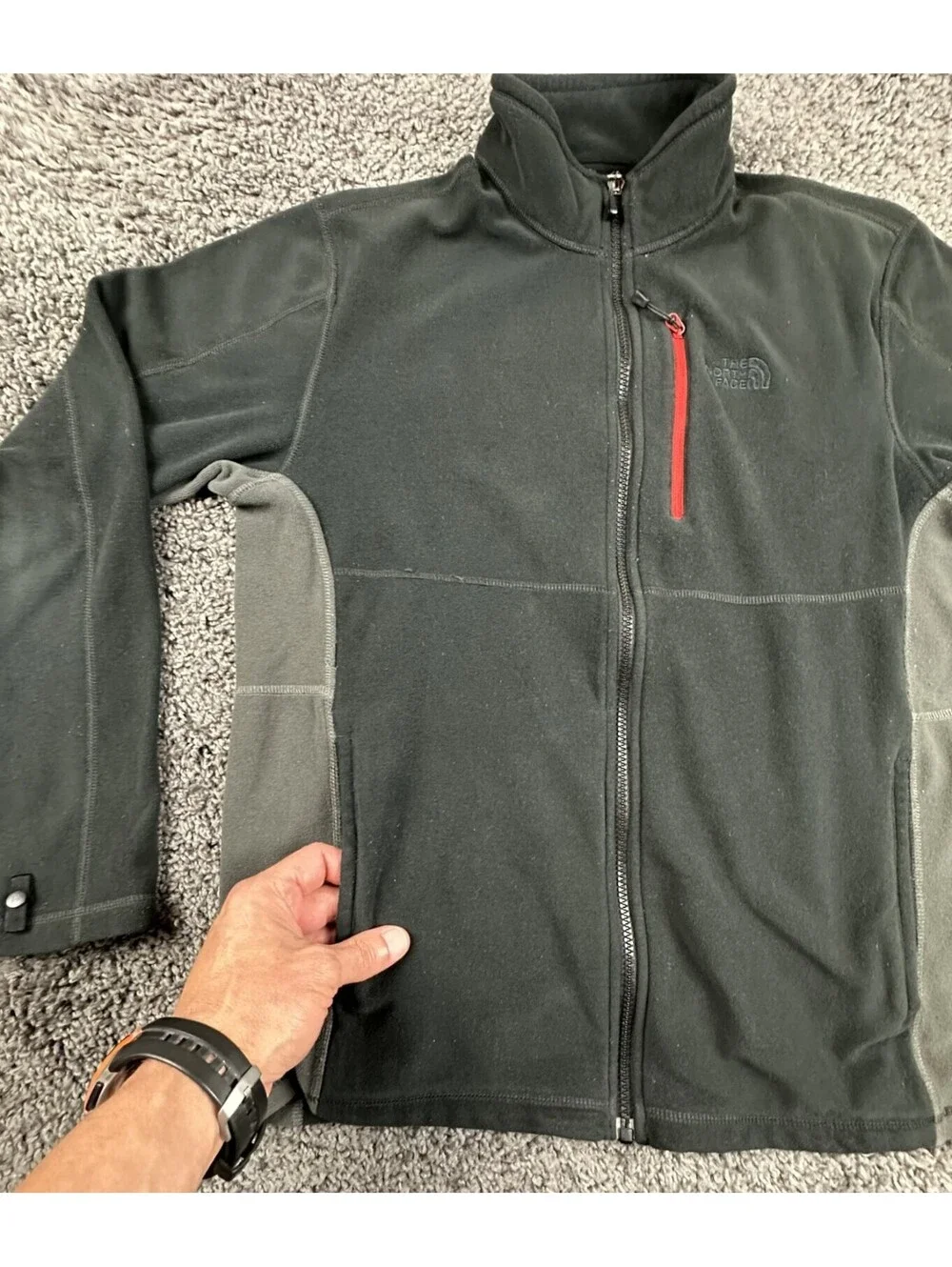 The North Face Polartec Fleece Jacket Mens Medium Full Zip Black Grey